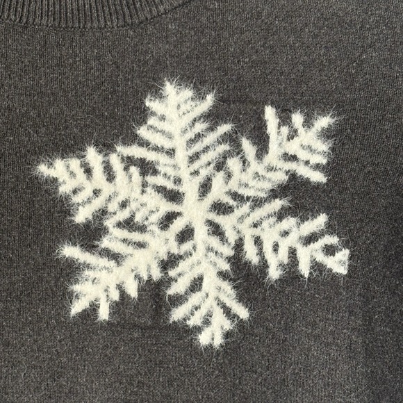 LOFT Sweater Snowflake Knit Charcoal Gray Christmas Pullover Cotton Women's S - Picture 3 of 6